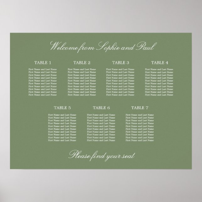 Blatt Green 7 Tabelle Hochzeitdiagramm Poster (Vorne)