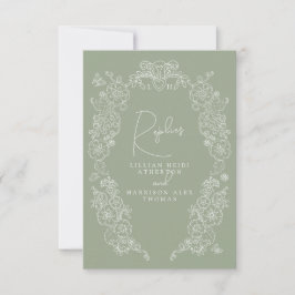 Blatt-grüne handgezeichnete Mono-UAWG Hochzeit RSVP Karte