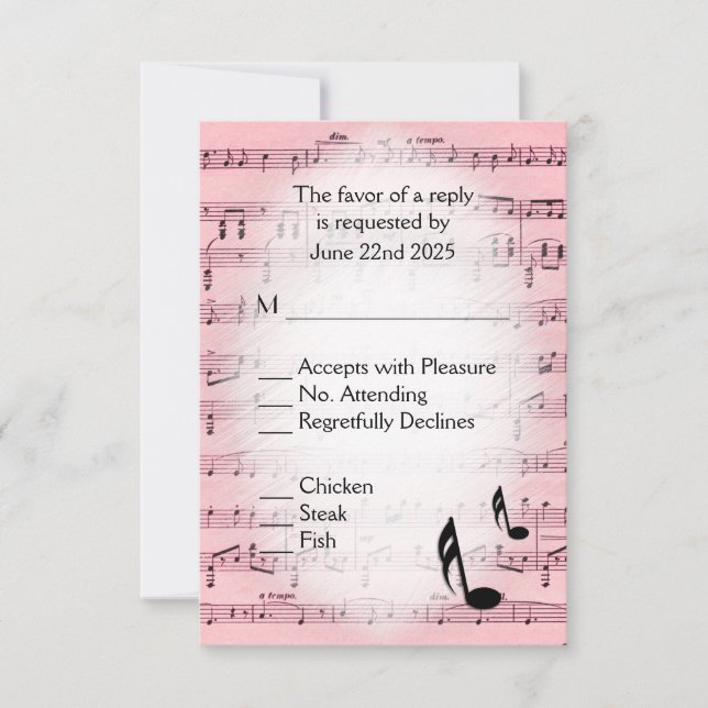 Blatt Music Pink UAWG Menu Auswahl RSVP Karte (Vorderseite)