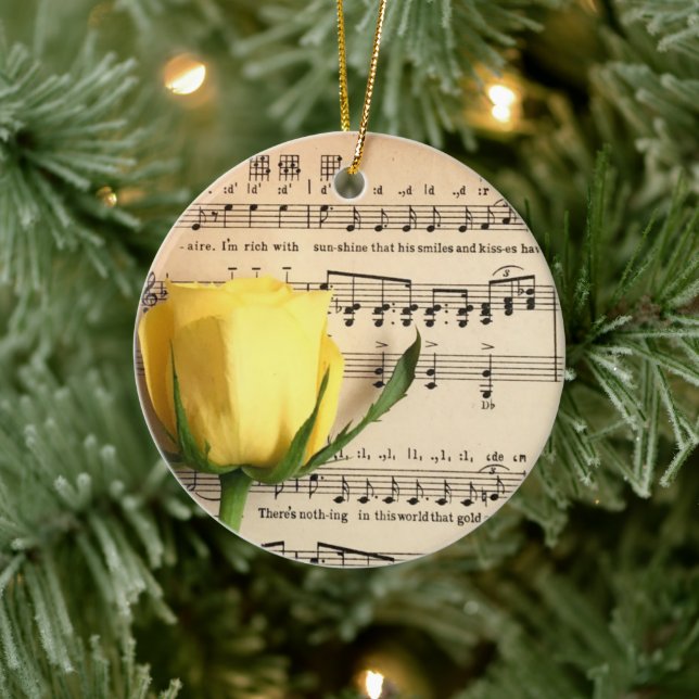 Blatt Music Yellow Rose Keramik Ornament (Baum)