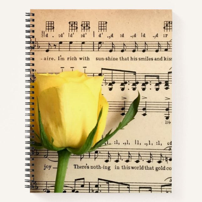Blatt Music Yellow Rose Notizbuch (Vorderseite)
