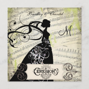 Blatt-Musik-Silhouette-Braut-Hochzeit laden ein Einladung