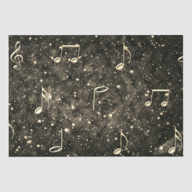 Blatt Musiknoten Gold Black Decoupage Seidenpapier (Vorderseite)