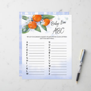 Blatt Papier Spiel "Baby Item ABC" für Babydusche.