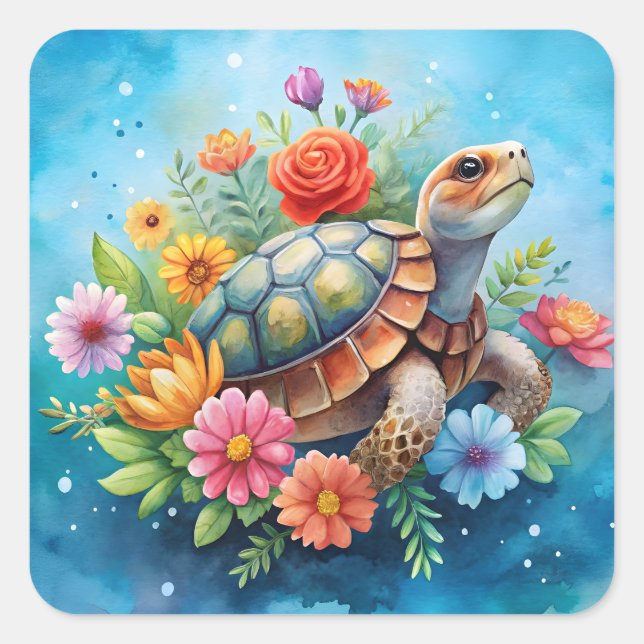 Blatt-Schildkröte Quadratischer Aufkleber (Vorderseite)