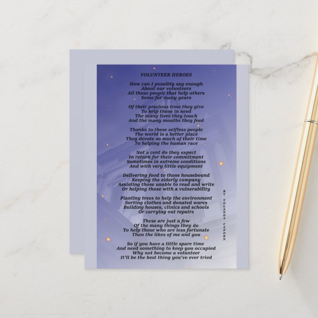 Blatt Volunteer Heroes (Vorderseite/Rückseite Beispiel)