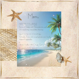 Blatt zum Hochzeitmenü am Strand