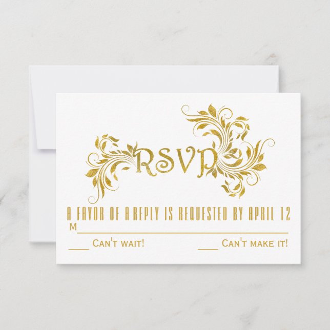 Blattblättrige Goldfolie Hochzeit RSVP Reaktion Einladung (Vorderseite)