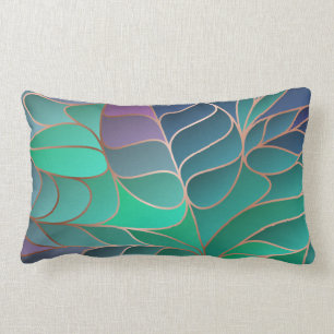 Blätter Aquamarin, Aqua und Lila Neuer Jugendstil Lendenkissen