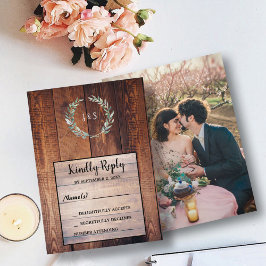 Blätter auf Foto aus Stallholz Hochzeitsfeier RSVP Einladung