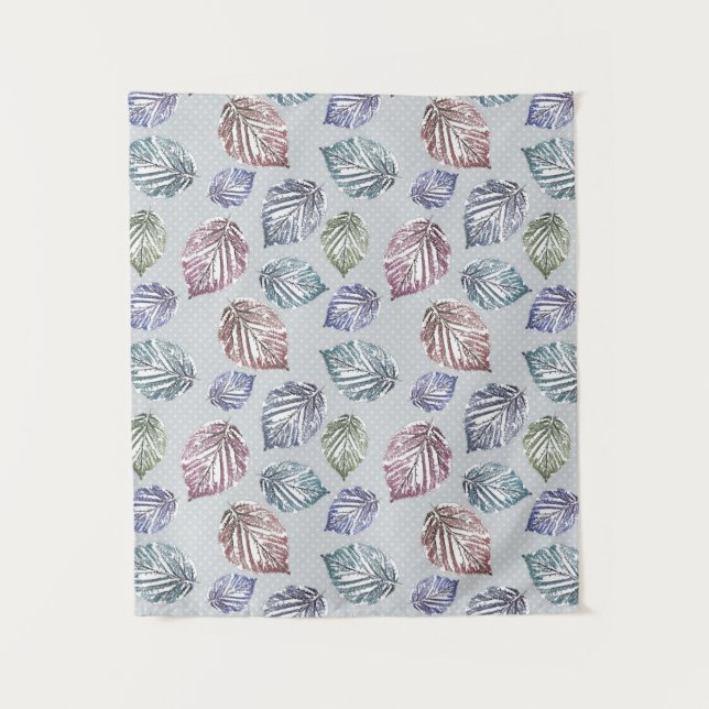 Blätter auf hellgrauem Hintergrund öffnen Wandteppich (Vorderseite)