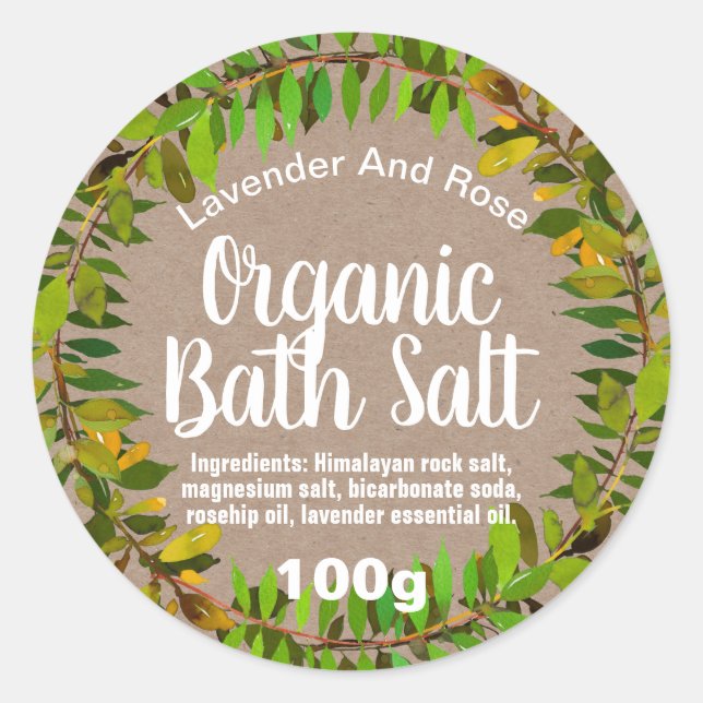 Blätter auf Kraft-Bio-Bath-Salz-Etiketten Runder Aufkleber (Vorderseite)