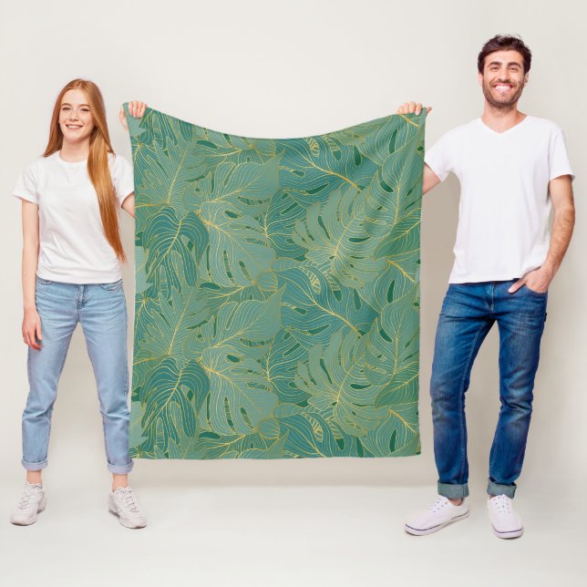 Blätter aus der grünen und goldenen Palme Fleecedecke (Beispiel)