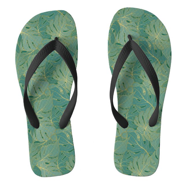 Blätter aus der grünen und goldenen Palme Flip Flops (Fußbett)