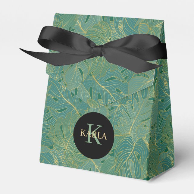 Blätter aus der grünen und goldenen Palme Geschenkschachtel (Vorderseite)