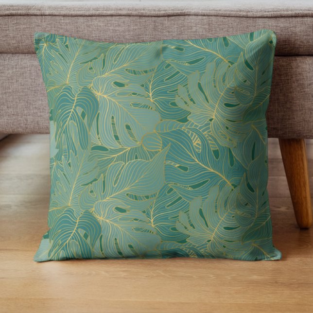 Blätter aus der grünen und goldenen Palme Kissen (Von Creator hochgeladen)