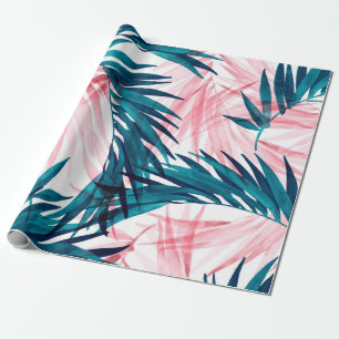 Blätter aus der grünen und rosa Palme Geschenkpapier