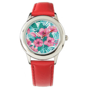 Blätter aus Hibiskus und Palme Armbanduhr