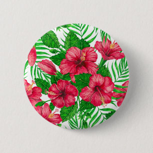 Blätter aus Hibiskus und Palme Button