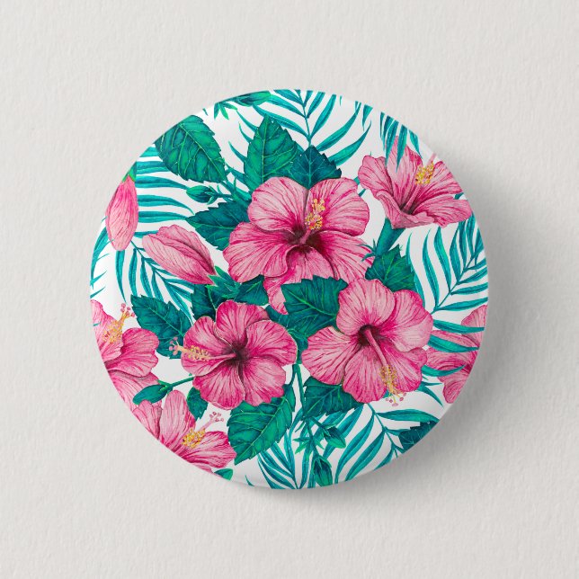 Blätter aus Hibiskus und Palme Button (Vorderseite)