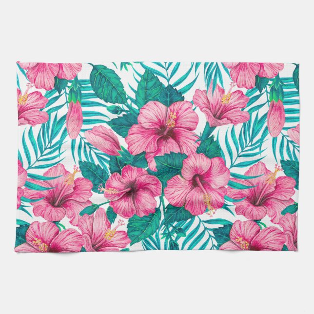 Blätter aus Hibiskus und Palme Geschirrtuch (Horizontal)