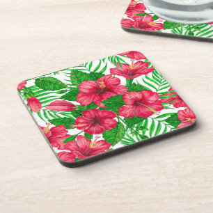 Blätter aus Hibiskus und Palme Getränkeuntersetzer