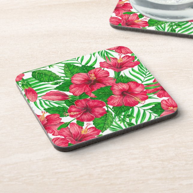 Blätter aus Hibiskus und Palme Getränkeuntersetzer (Linke Seite)