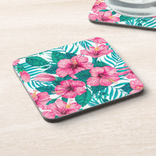 Blätter aus Hibiskus und Palme Getränkeuntersetzer