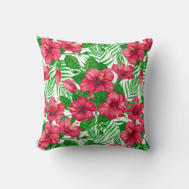 Blätter aus Hibiskus und Palme Kissen (Vorderseite)