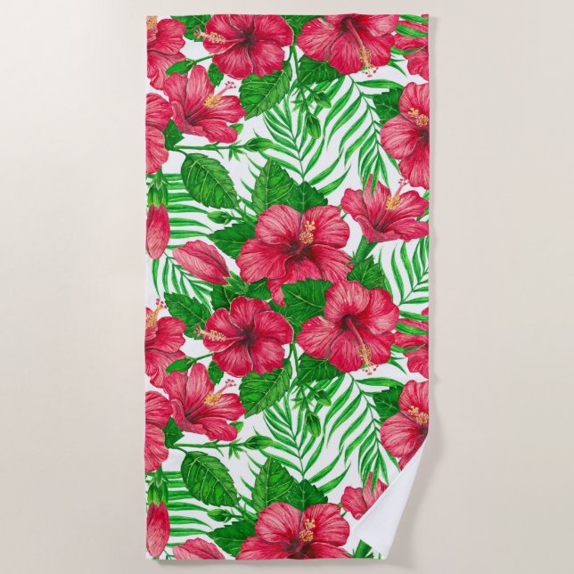 Blätter aus Hibiskus und Palme Strandtuch (Vorderseite)