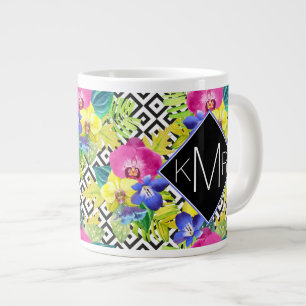 Blätter aus Orchideen und Palmen Monogramm Jumbo-Tasse