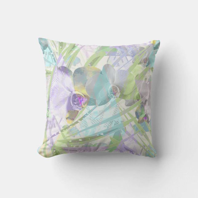 Blätter aus Orchideen und Palmen, tropisch Kissen (Vorderseite)