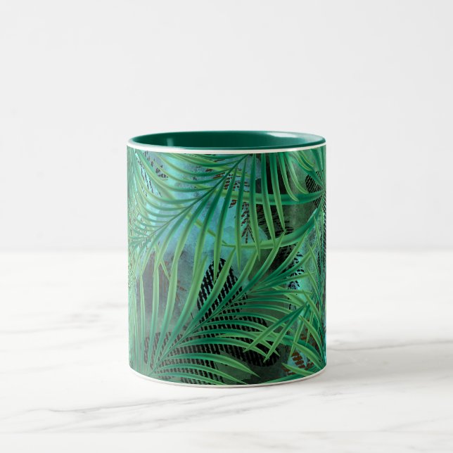 Blätter aus Palm, grün, tropisch Zweifarbige Tasse (Mittel)