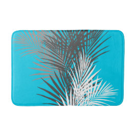 Blätter aus Palm, modern, aquamarin, grau, weiß Badematte