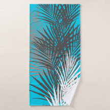 Blätter aus Palm, modern, aquamarin, grau, weiß