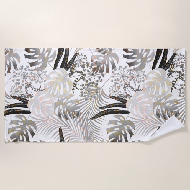 Blätter aus Palmen, blumenreich, botanisch, bunt Strandtuch (Vorderseite)