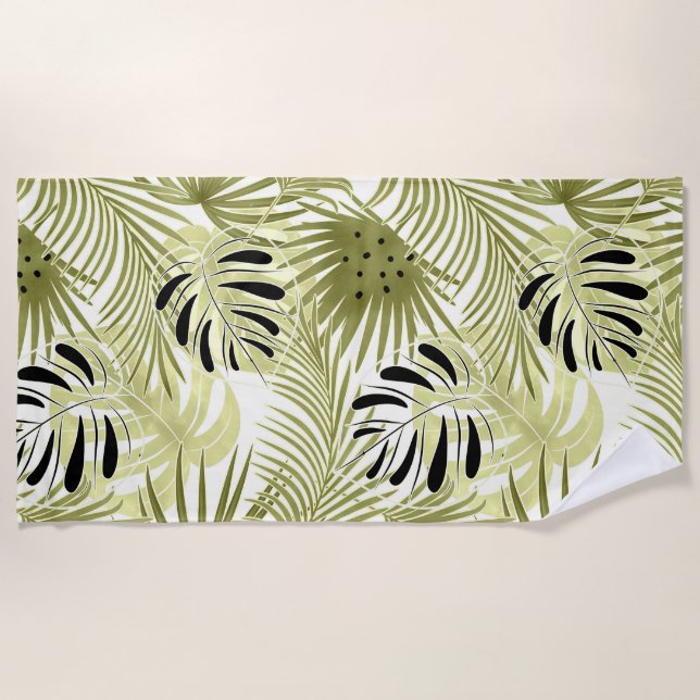 Blätter aus Palmen, blumenreich, botanisch, bunt Strandtuch (Vorderseite)