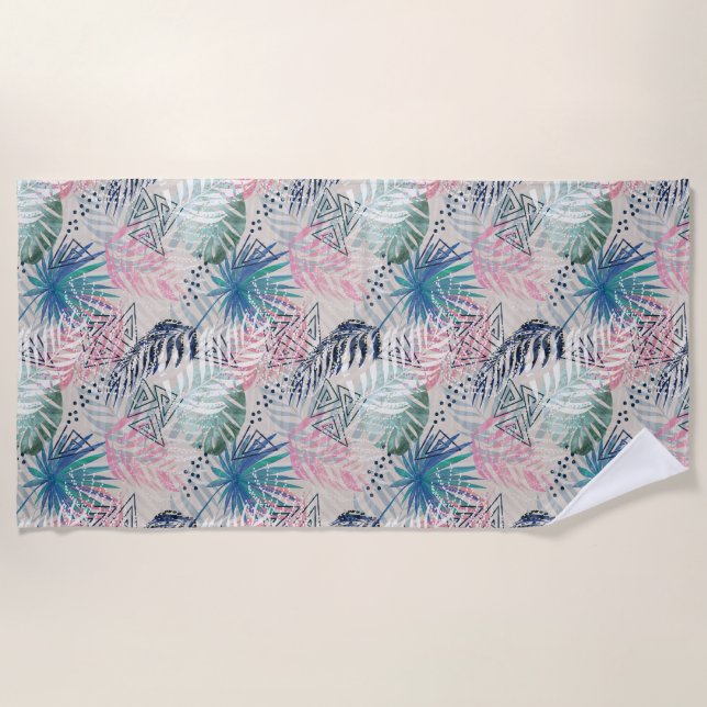 Blätter aus Palmen, blumenreich, botanisch, bunt Strandtuch (Vorderseite)