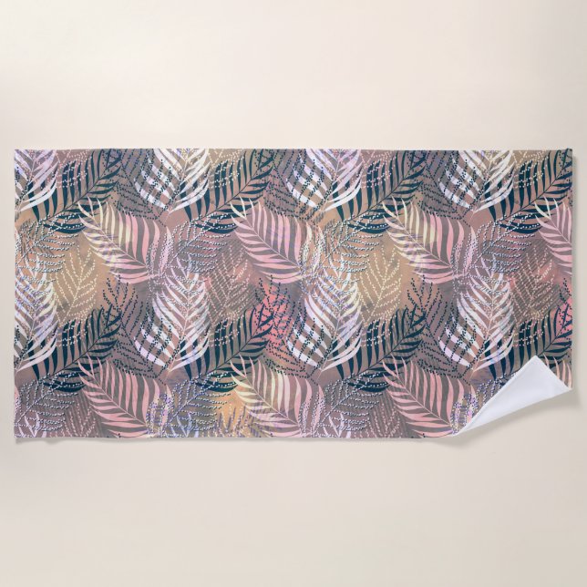 Blätter aus Palmen, blumenreich, botanisch, bunt Strandtuch (Vorderseite)