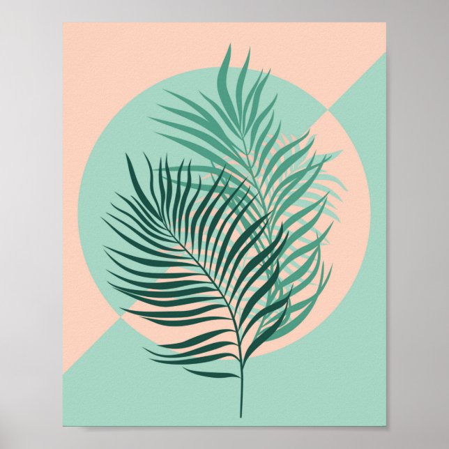 Blätter aus tropischer Palme (türkis und rot) Poster (Vorne)