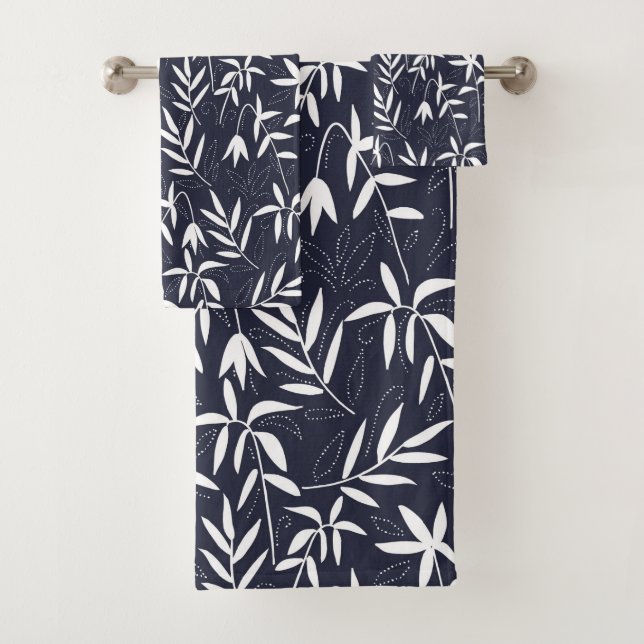 Blätter aus weißem und blauem Bambus Badhandtuch Set (Insitu)