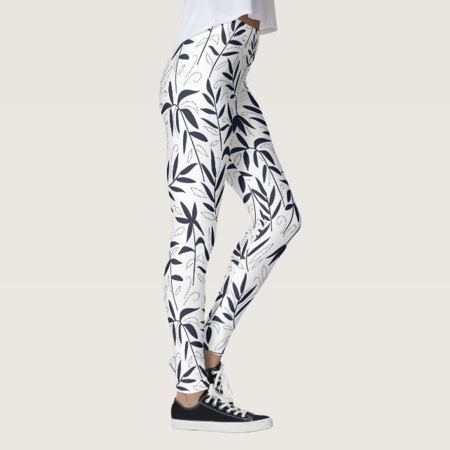Blätter aus weißem und marineblau japanischem Must Leggings (Rechts)