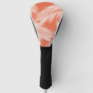 Blätter aus weißer Palme auf lachsfarbenem Hinterg Golf Headcover