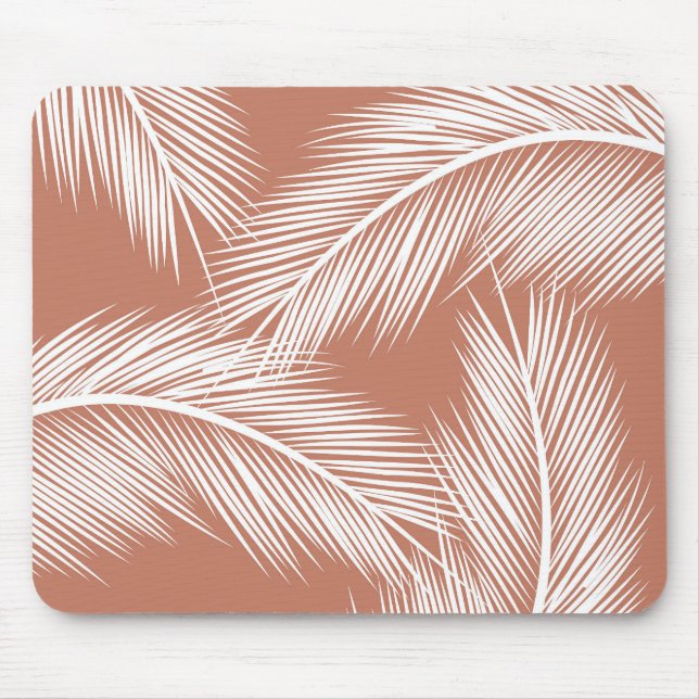 Blätter aus weißer Palme auf Terrakotta-Hintergrun Mousepad (Vorne)