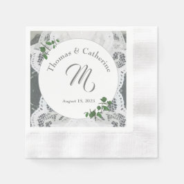 Blätter aus weißer Spitze und Rose Papierplatte Serviette