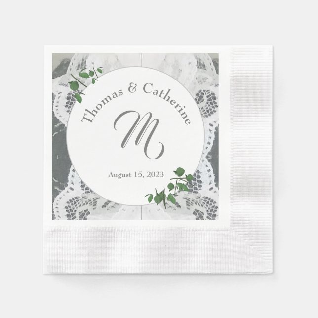 Blätter aus weißer Spitze und Rose Papierplatte Serviette (Vorderseite)