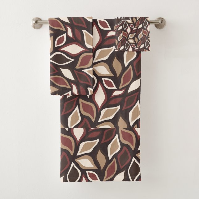 Blätter Beige Braun Minimales Muster Badhandtuch Set (Insitu)