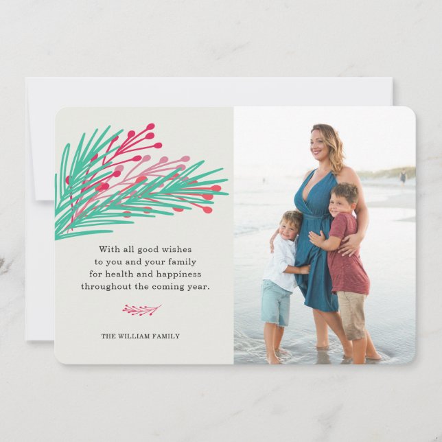 Blätter & Berries Fotokarte Feiertagskarte (Vorderseite)