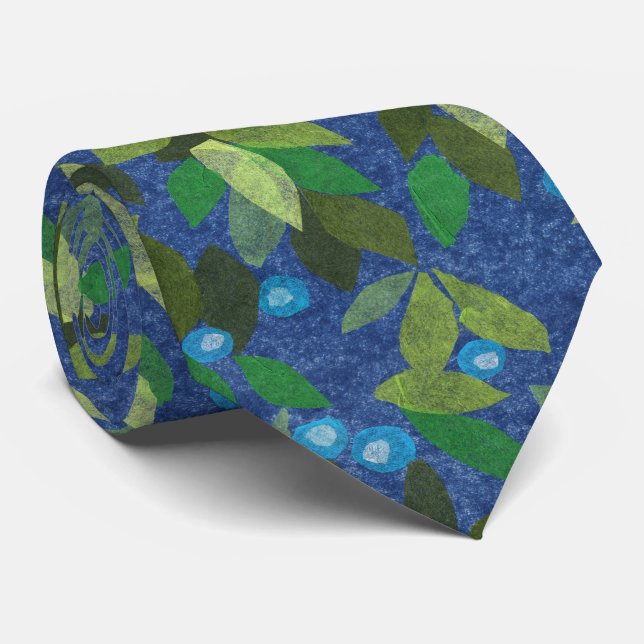 Blätter Berries Minimal Blumenmuster Einfach Blau Krawatte (Gerollt)