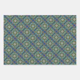 Blätter, blau und grün, Set 3 Geschenkpapier Set